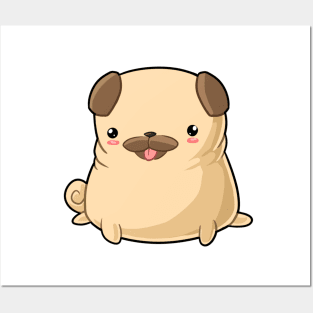 Kawaii pug dog sitting Posters and Art